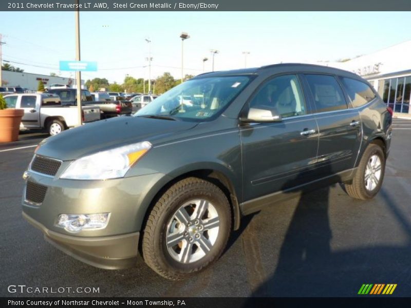 Steel Green Metallic / Ebony/Ebony 2011 Chevrolet Traverse LT AWD