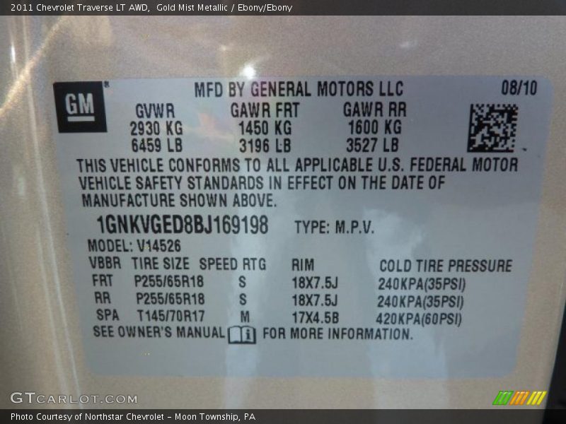 Gold Mist Metallic / Ebony/Ebony 2011 Chevrolet Traverse LT AWD