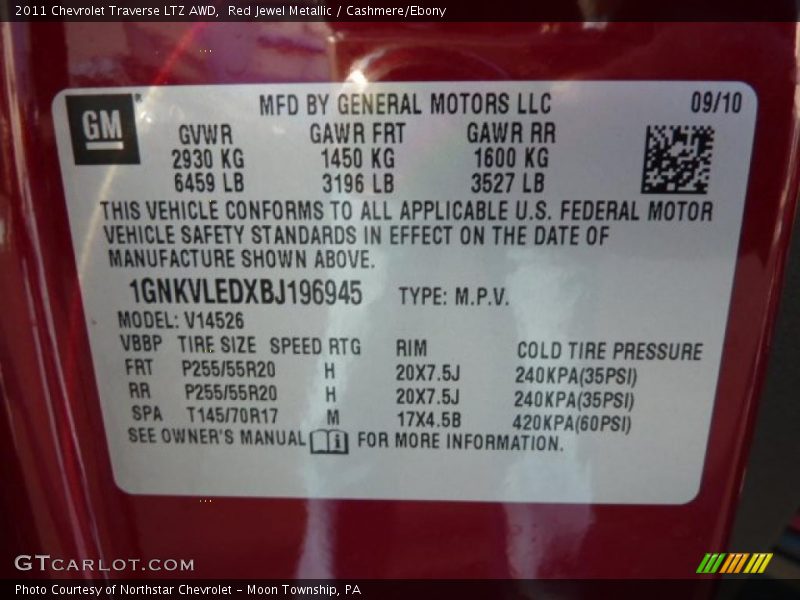 Red Jewel Metallic / Cashmere/Ebony 2011 Chevrolet Traverse LTZ AWD