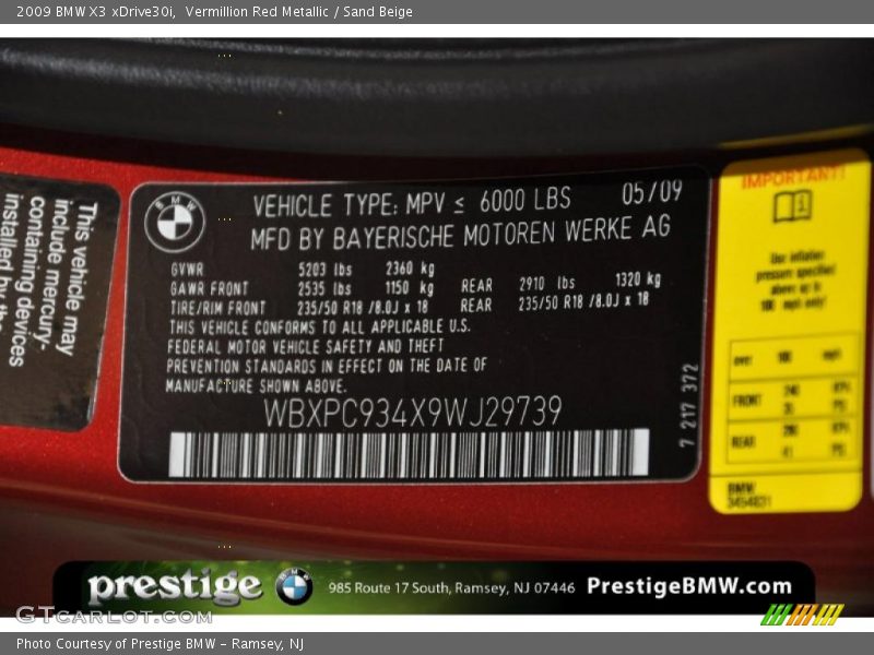 Vermillion Red Metallic / Sand Beige 2009 BMW X3 xDrive30i