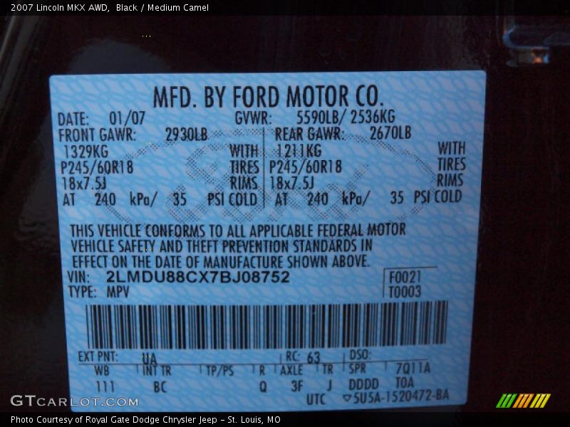 Black / Medium Camel 2007 Lincoln MKX AWD