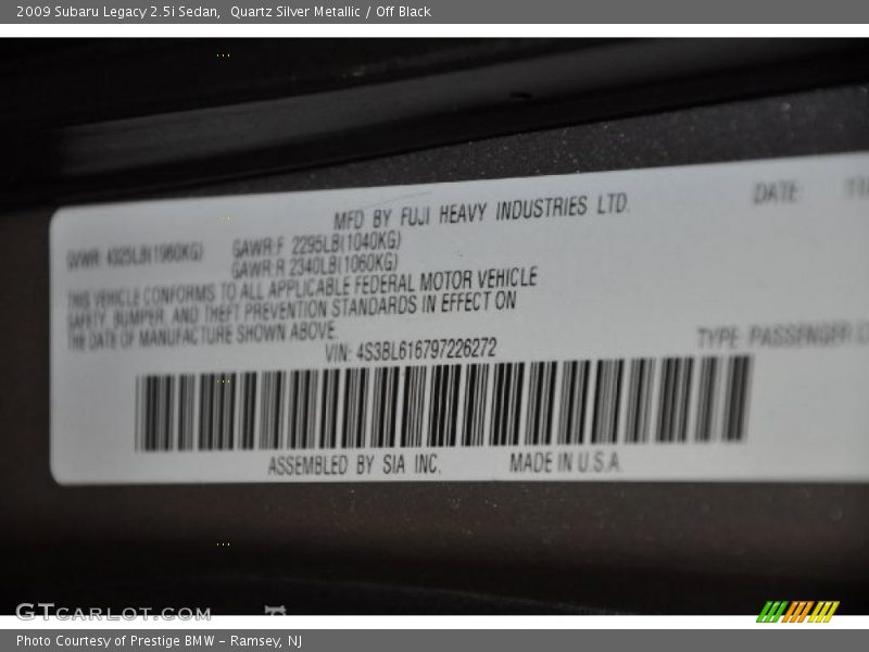 Quartz Silver Metallic / Off Black 2009 Subaru Legacy 2.5i Sedan