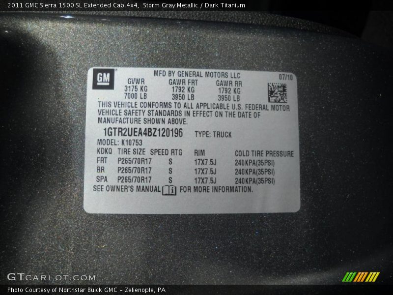 Storm Gray Metallic / Dark Titanium 2011 GMC Sierra 1500 SL Extended Cab 4x4