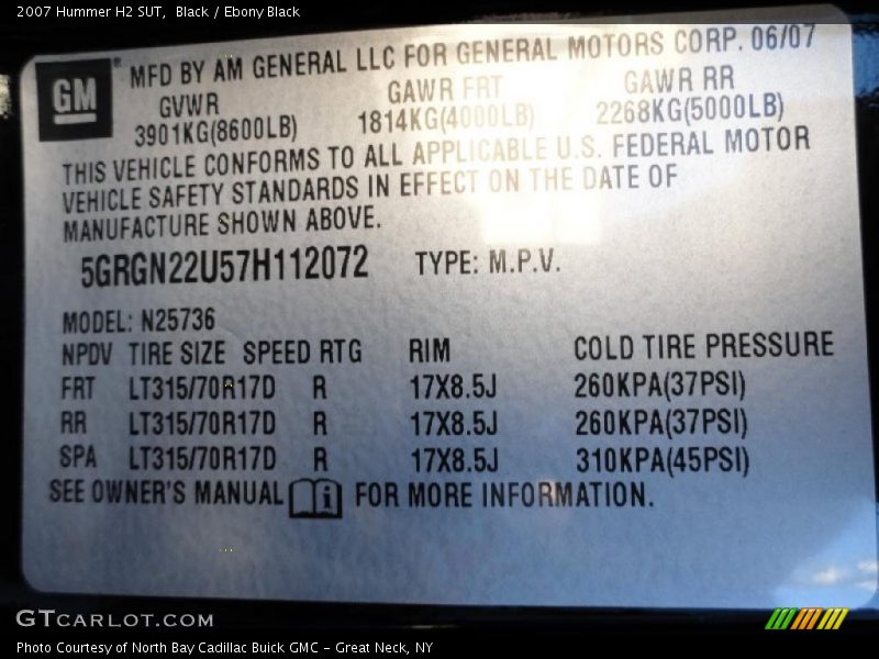 Black / Ebony Black 2007 Hummer H2 SUT