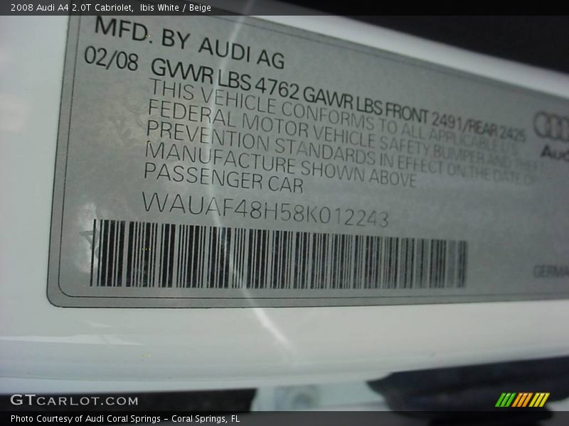 Ibis White / Beige 2008 Audi A4 2.0T Cabriolet