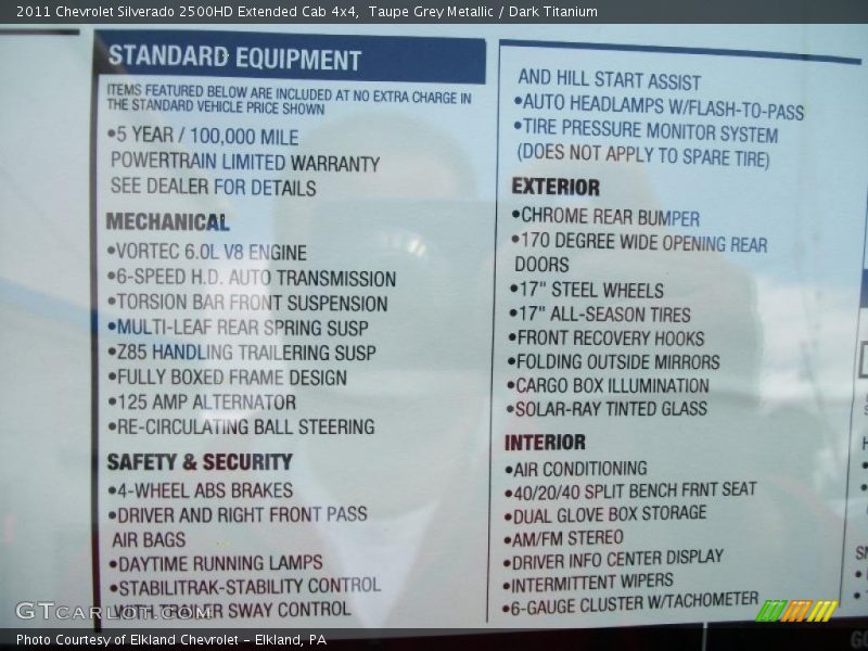  2011 Silverado 2500HD Extended Cab 4x4 Window Sticker