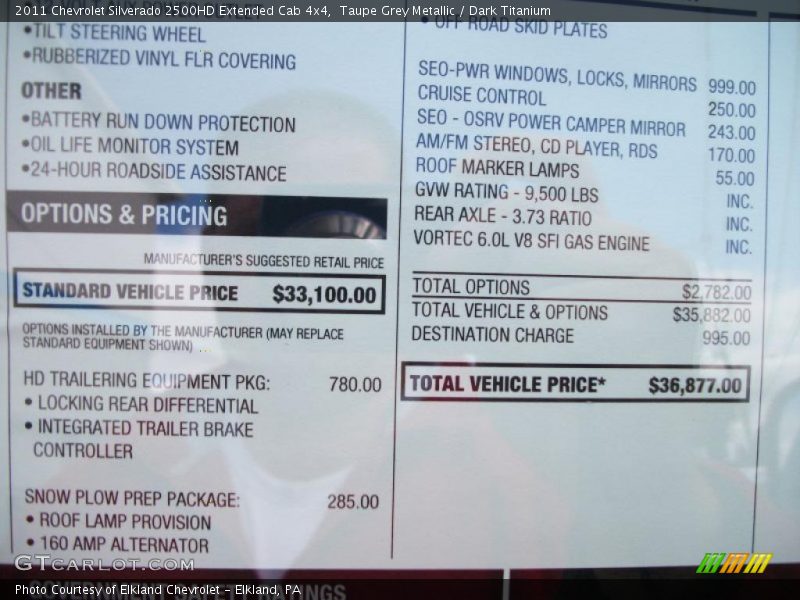  2011 Silverado 2500HD Extended Cab 4x4 Window Sticker