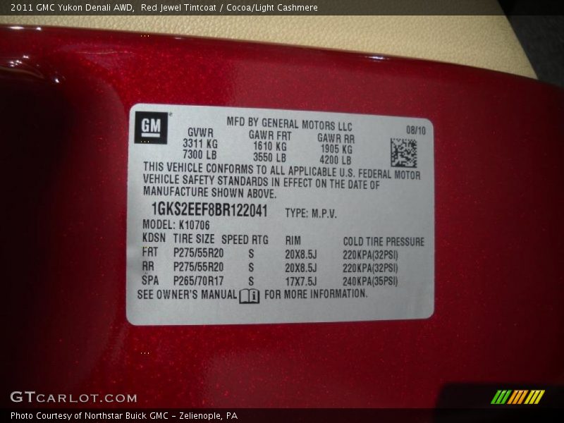 Red Jewel Tintcoat / Cocoa/Light Cashmere 2011 GMC Yukon Denali AWD