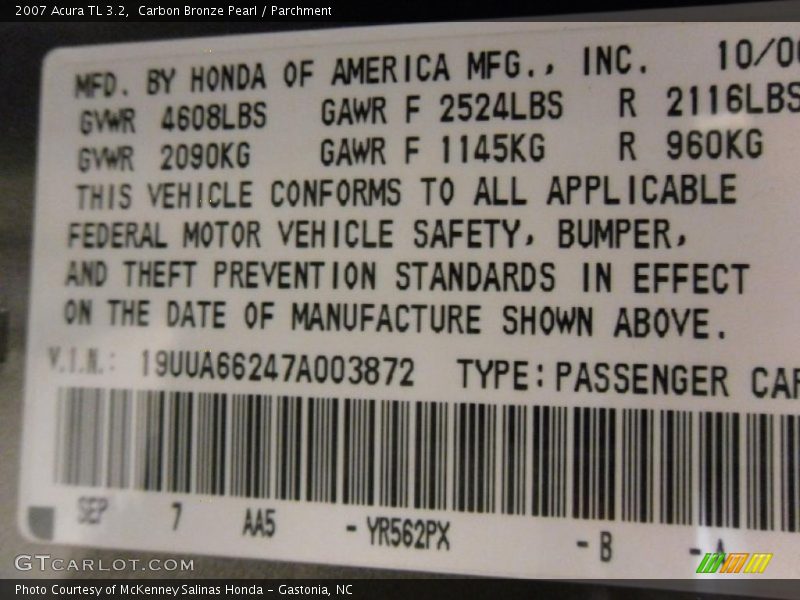 2007 TL 3.2 Carbon Bronze Pearl Color Code YR562PX