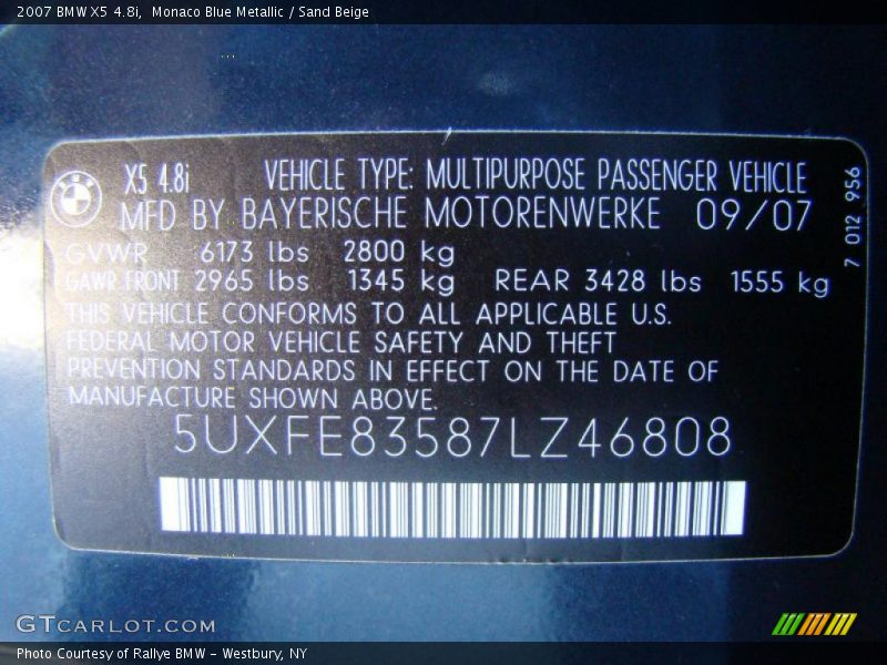 Monaco Blue Metallic / Sand Beige 2007 BMW X5 4.8i