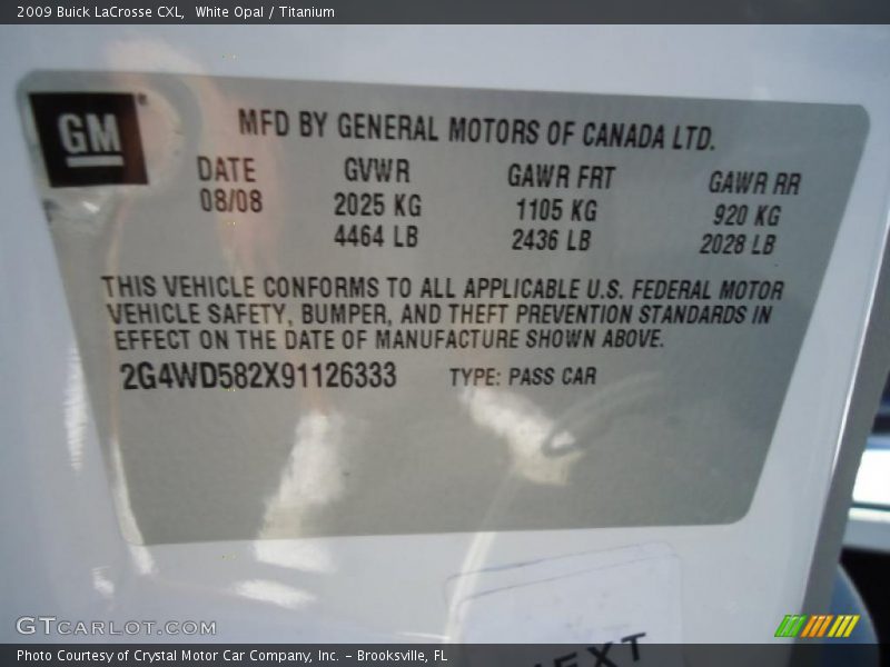White Opal / Titanium 2009 Buick LaCrosse CXL