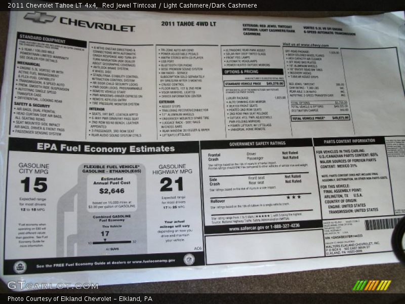  2011 Tahoe LT 4x4 Window Sticker