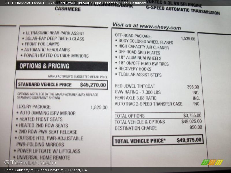  2011 Tahoe LT 4x4 Window Sticker