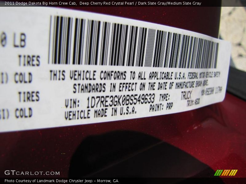 2011 Dakota Big Horn Crew Cab Deep Cherry Red Crystal Pearl Color Code PRP