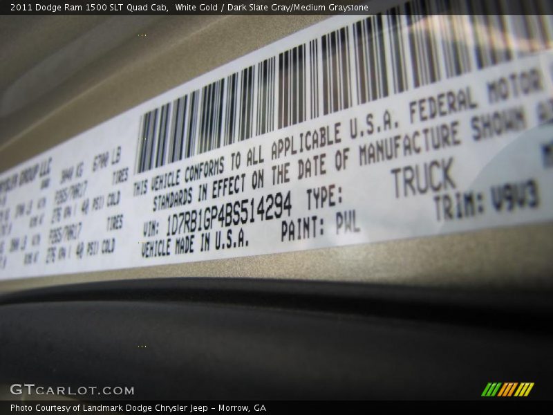 White Gold / Dark Slate Gray/Medium Graystone 2011 Dodge Ram 1500 SLT Quad Cab