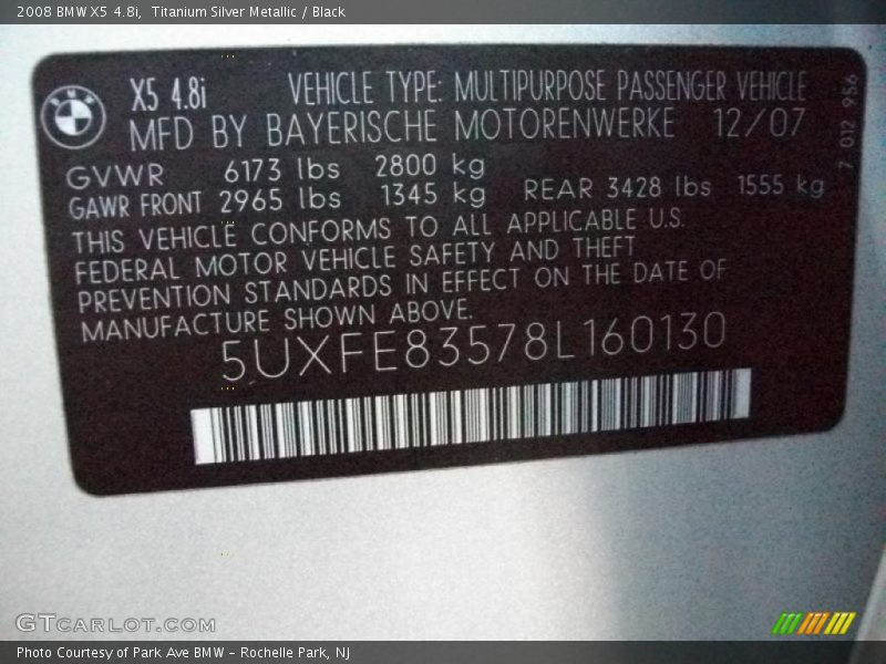 Titanium Silver Metallic / Black 2008 BMW X5 4.8i