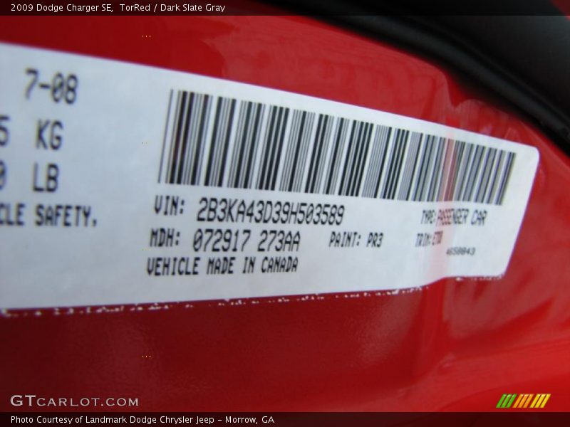 TorRed / Dark Slate Gray 2009 Dodge Charger SE