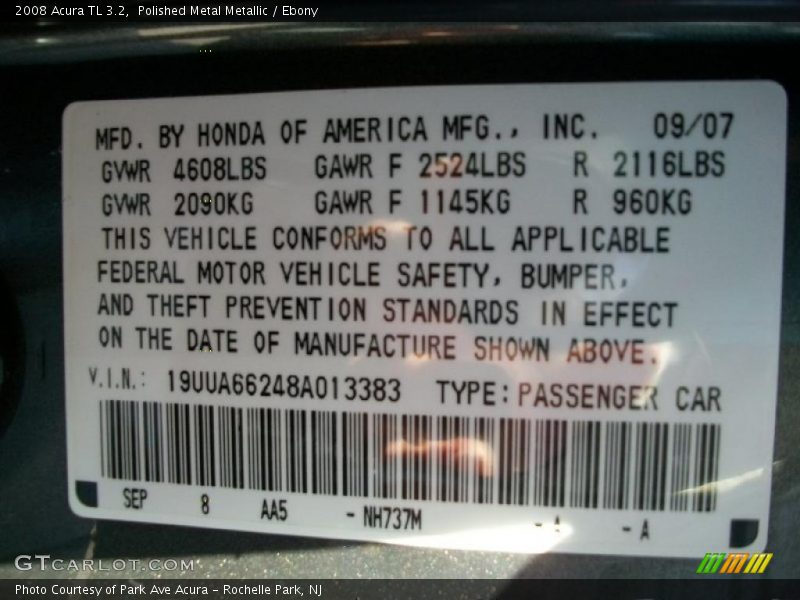 2008 TL 3.2 Polished Metal Metallic Color Code NH737M