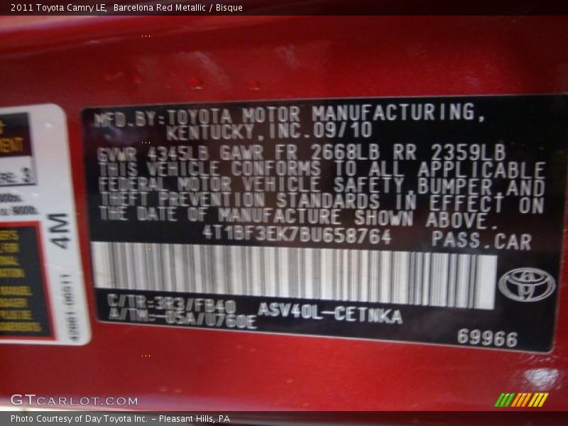 Barcelona Red Metallic / Bisque 2011 Toyota Camry LE