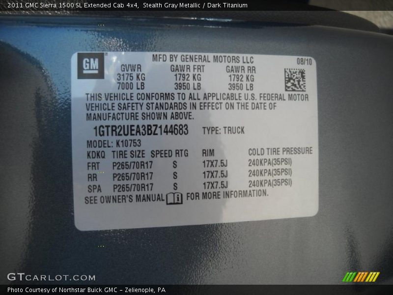 Stealth Gray Metallic / Dark Titanium 2011 GMC Sierra 1500 SL Extended Cab 4x4