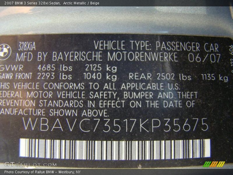 Arctic Metallic / Beige 2007 BMW 3 Series 328xi Sedan