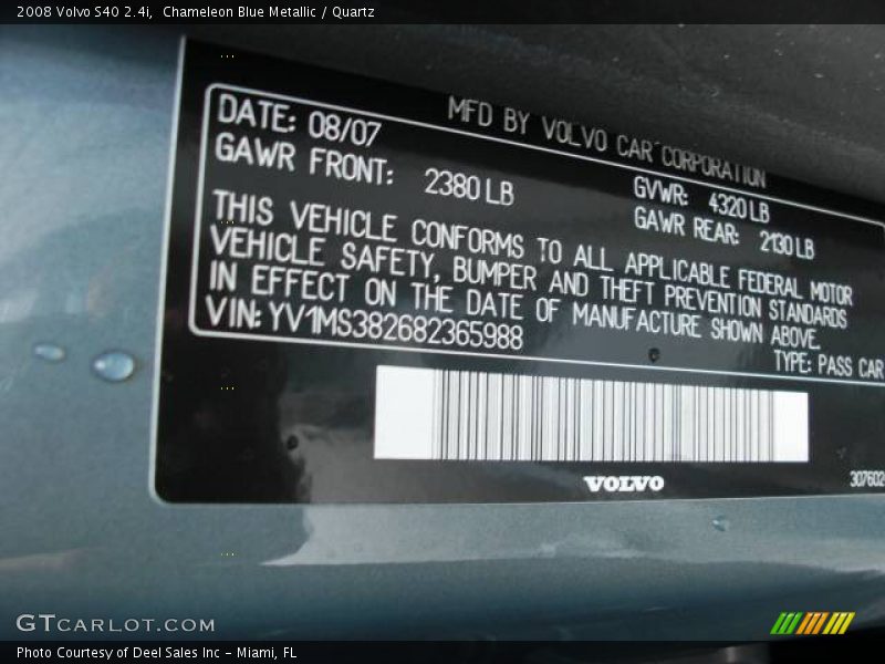 Chameleon Blue Metallic / Quartz 2008 Volvo S40 2.4i