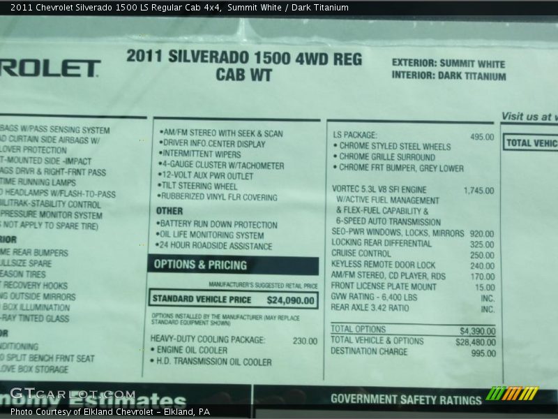  2011 Silverado 1500 LS Regular Cab 4x4 Window Sticker