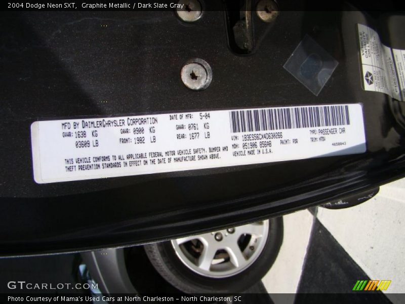 Graphite Metallic / Dark Slate Gray 2004 Dodge Neon SXT
