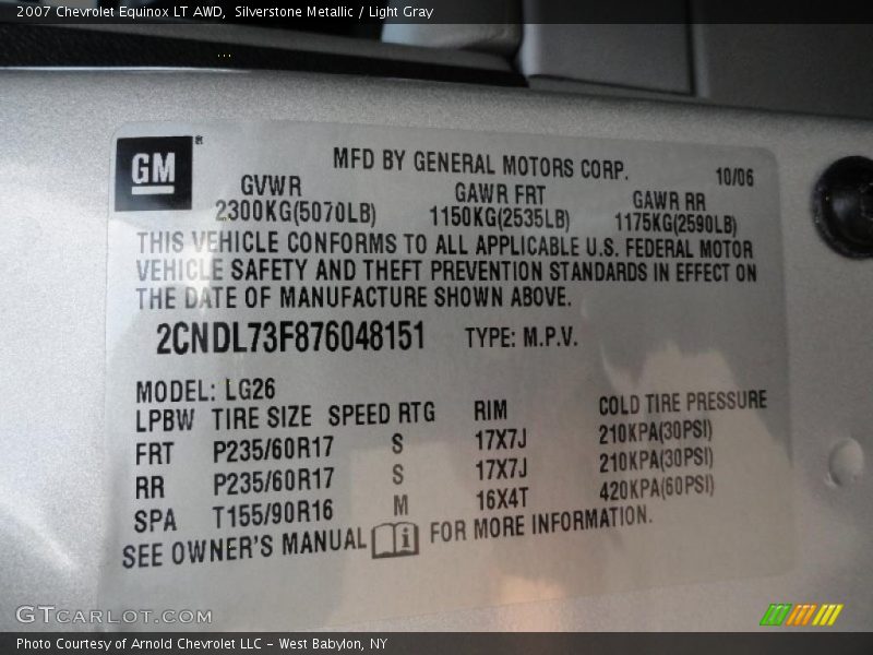 Silverstone Metallic / Light Gray 2007 Chevrolet Equinox LT AWD