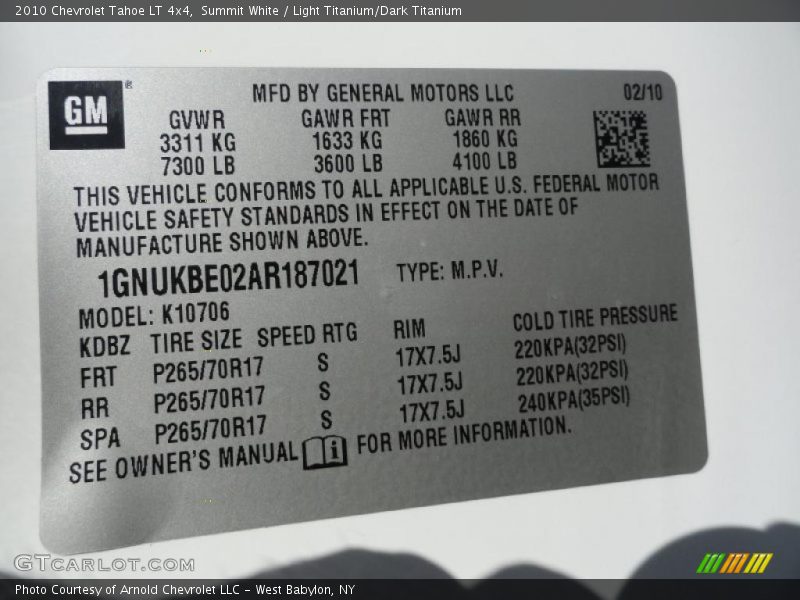 Summit White / Light Titanium/Dark Titanium 2010 Chevrolet Tahoe LT 4x4