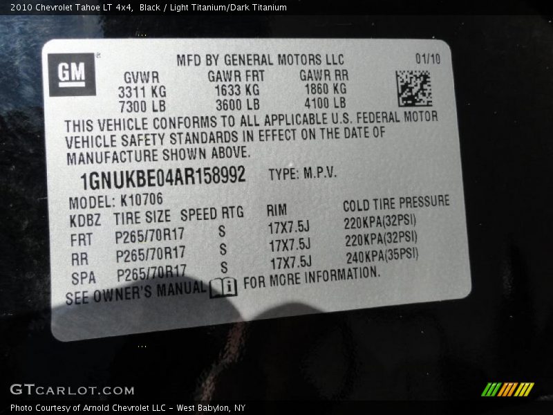 Black / Light Titanium/Dark Titanium 2010 Chevrolet Tahoe LT 4x4