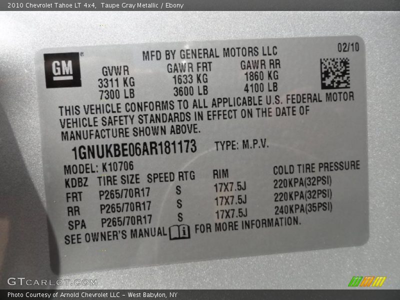 Taupe Gray Metallic / Ebony 2010 Chevrolet Tahoe LT 4x4