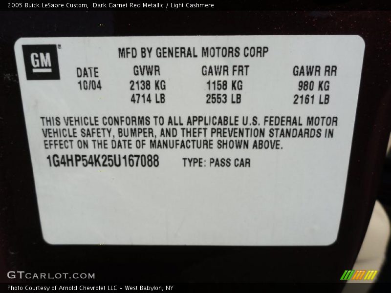 Dark Garnet Red Metallic / Light Cashmere 2005 Buick LeSabre Custom