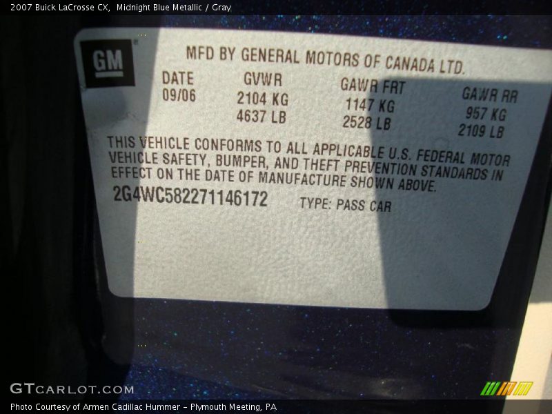 Midnight Blue Metallic / Gray 2007 Buick LaCrosse CX