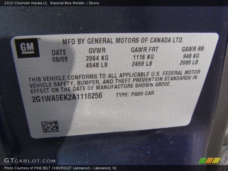 Imperial Blue Metallic / Ebony 2010 Chevrolet Impala LS