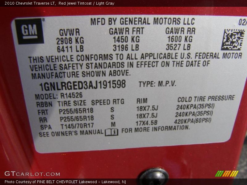 Red Jewel Tintcoat / Light Gray 2010 Chevrolet Traverse LT