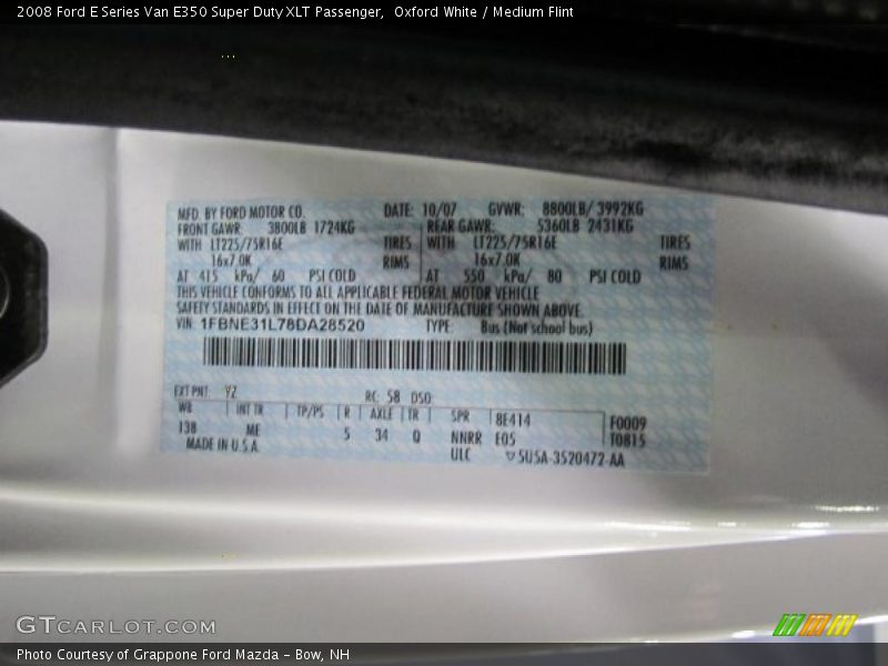 Oxford White / Medium Flint 2008 Ford E Series Van E350 Super Duty XLT Passenger