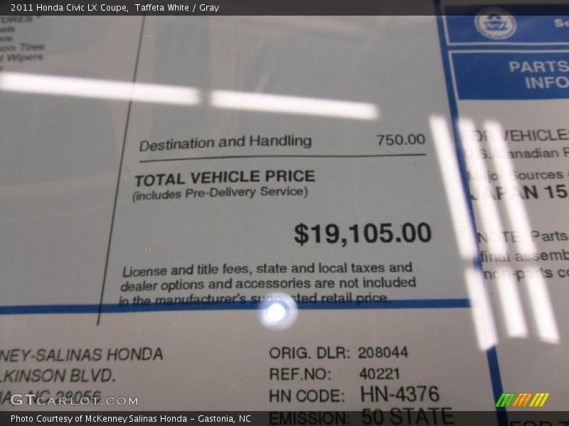  2011 Civic LX Coupe Window Sticker