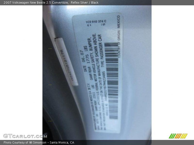 Reflex Silver / Black 2007 Volkswagen New Beetle 2.5 Convertible