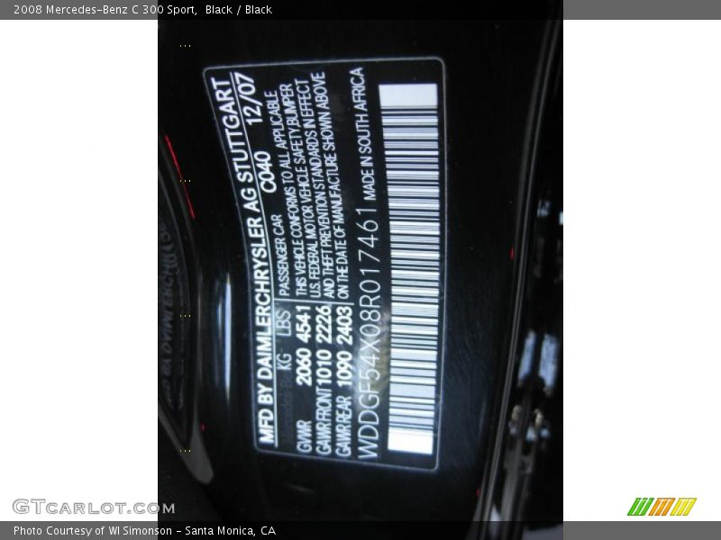 2008 C 300 Sport Black Color Code 040