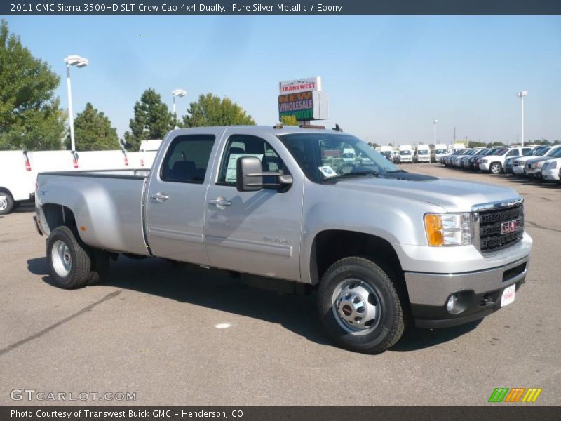 Pure Silver Metallic / Ebony 2011 GMC Sierra 3500HD SLT Crew Cab 4x4 Dually