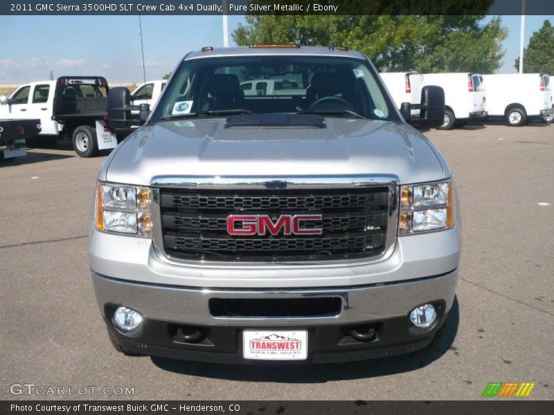 Pure Silver Metallic / Ebony 2011 GMC Sierra 3500HD SLT Crew Cab 4x4 Dually