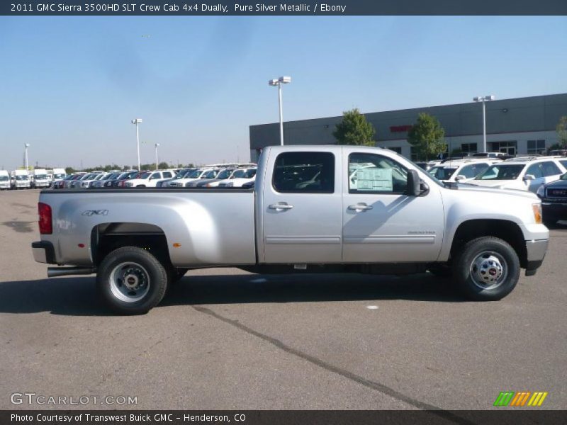 Pure Silver Metallic / Ebony 2011 GMC Sierra 3500HD SLT Crew Cab 4x4 Dually