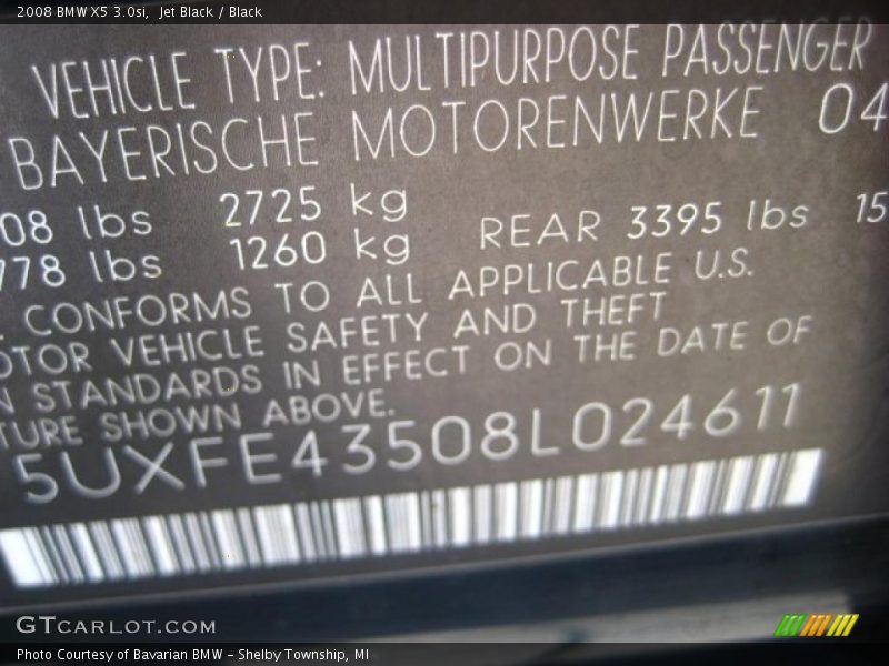 Jet Black / Black 2008 BMW X5 3.0si