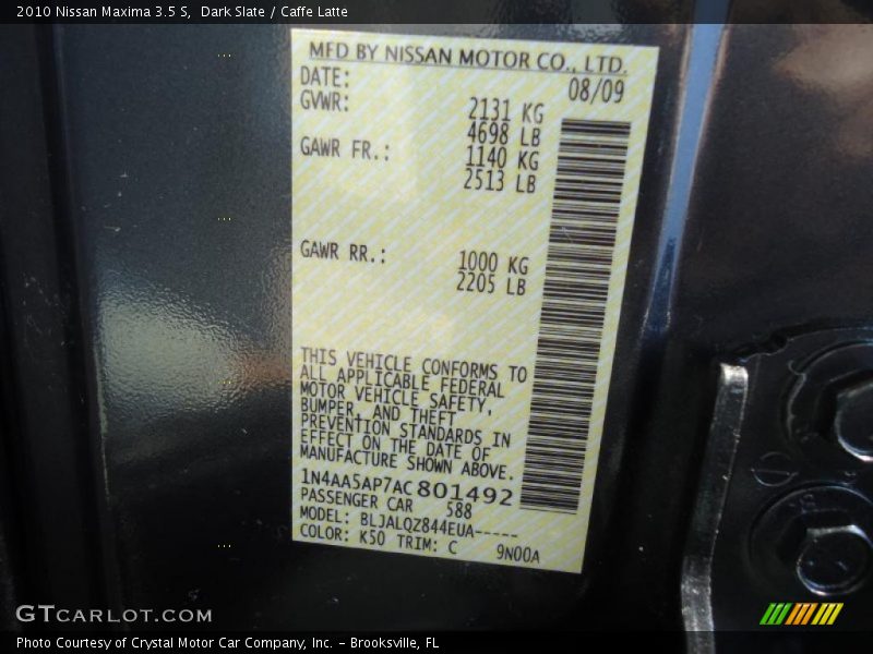Dark Slate / Caffe Latte 2010 Nissan Maxima 3.5 S
