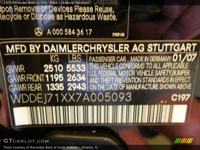 Black / Savanna/Cashmere 2007 Mercedes-Benz CL 550