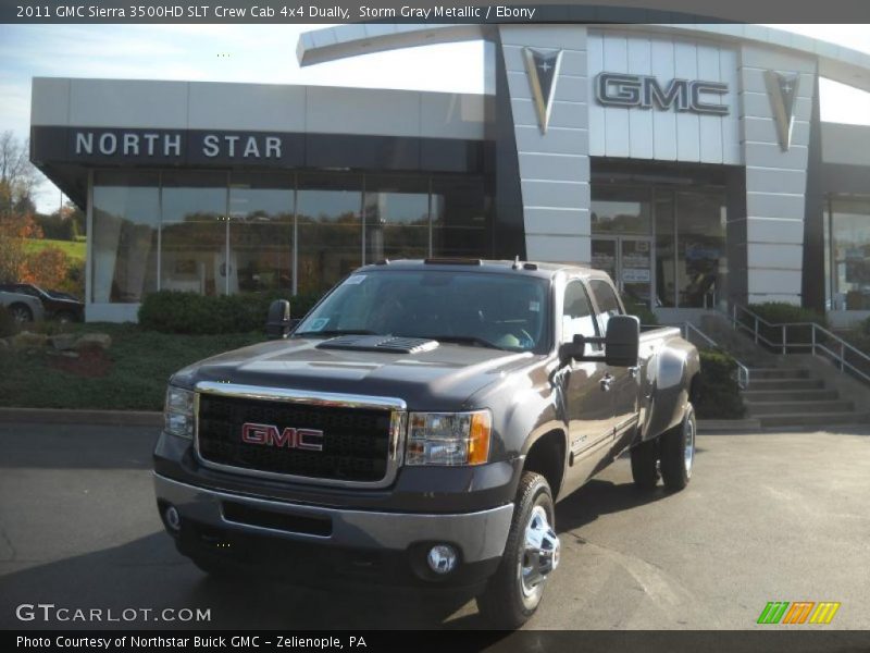 Storm Gray Metallic / Ebony 2011 GMC Sierra 3500HD SLT Crew Cab 4x4 Dually