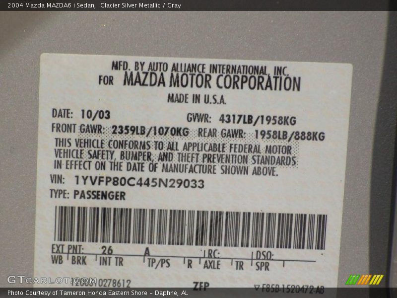 Glacier Silver Metallic / Gray 2004 Mazda MAZDA6 i Sedan