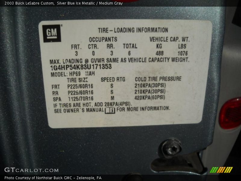 Info Tag of 2003 LeSabre Custom