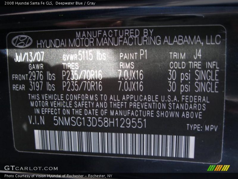 Deepwater Blue / Gray 2008 Hyundai Santa Fe GLS